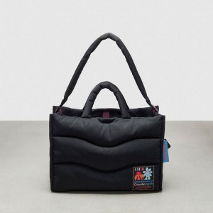 Black Men COACH® Topia Loop With Wavy Quilting Tote Bags | 72385FIRC