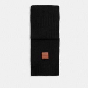 Black Women COACH® Knit Muffler With Leather Patch Scarf | 69527SBER
