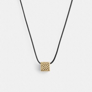 Black Women COACH® Quilted Cube Leather Pendant Necklace Jewelry | 61409QBIT