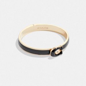 Black Women COACH® Sculpted Signature Enamel Hinged Bangle Jewelry | 96875JQUE