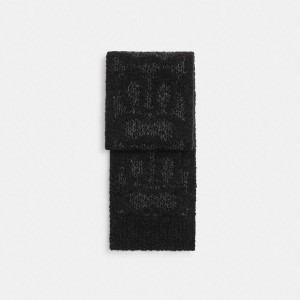 Black Women COACH® Signature Knit Boucle Oversized Muffler Scarf | 92543HMXN
