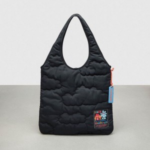 Black Women COACH® Topia Loop Flat Tote With Cloud Quilting Hobo Bag | 09637JUHA