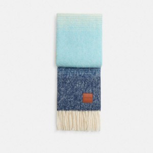 Blue Women COACH® Ombre Muffler With Leather Patch Scarf | 52974GZJX