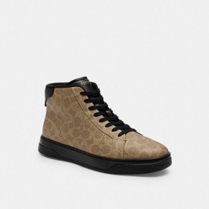 Brown Men COACH® High Line High Top In Signature Canvas Sneakers | 41839NBLP