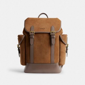 Brown Men COACH® Hitch Backpack | 71564NYDV