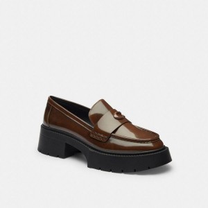 Brown Women COACH® Leah Platform Loafers | 26135UFCM