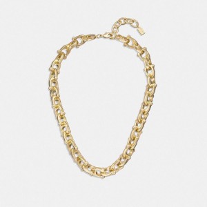 Gold Women COACH® Chunky Signature Chain Link Necklace Jewelry | 30912WDYV