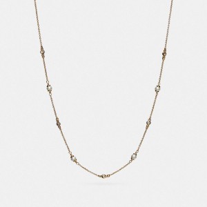 Gold Women COACH® Classic Crystal Pearl Necklace Jewelry | 32645ZDJU