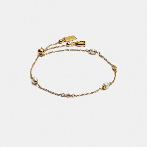 Gold Women COACH® Classic Crystal Pearl Slider Bracelet Jewelry | 32468UXCV