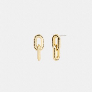 Gold Women COACH® Double Chain Link Earrings Jewelry | 18753VUPH
