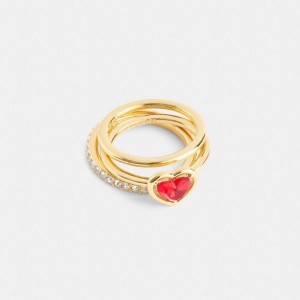 Gold Women COACH® Halo Heart Ring Set Jewelry | 19648OUGQ