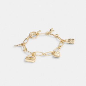 Gold Women COACH® Iconic Charm Chain Bracelet Jewelry | 41506SJDU