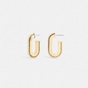 Gold Women COACH® Large Stitched Chain Link Earrings Jewelry | 03659GRUA