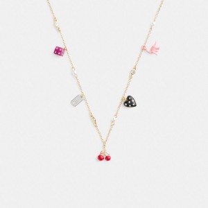 Gold Women COACH® Mini Heart And Dice Charm Necklace Jewelry | 78624QOIP
