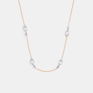 Gold Women COACH® Pavé Signature Chain Necklace Jewelry | 01623VSKI