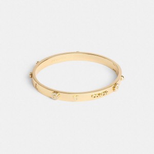 Gold Women COACH® Pegged Hinged Bangle Jewelry | 98643WZLD