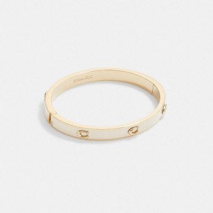 Gold Women COACH® Pegged Signature Hinged Bangle Jewelry | 03271DTZE