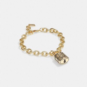 Gold Women COACH® Quilted Padlock Chain Bracelet Jewelry | 49610YFLU