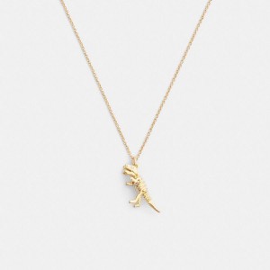 Gold Women COACH® Skeletal Rexy Pendant Necklace Jewelry | 71864CRHS