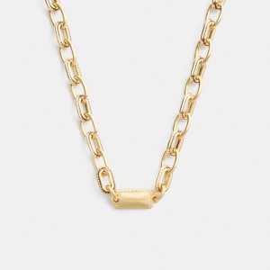 Gold Women COACH® Stitched Chain Link Necklace Jewelry | 28093WEVY