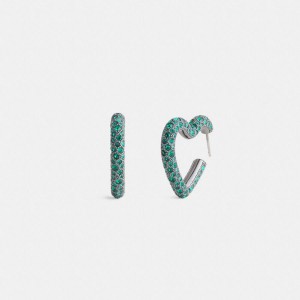 Green Women COACH® Pavé Heart Hoop Earrings Jewelry | 63179BWZX