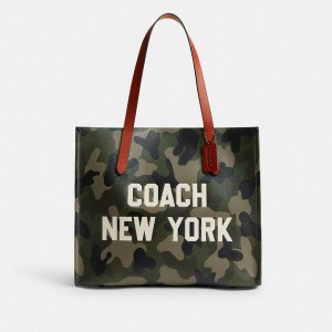 Green Women COACH® Relay With Camo Print And Coach Graphic Tote Bags | 04165WCYU