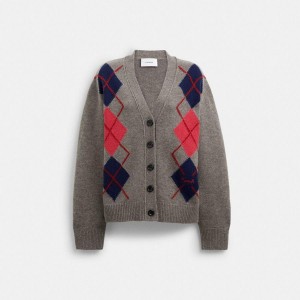 Grey Women COACH® Argyle Cardigan Sweater | 51240WQPJ
