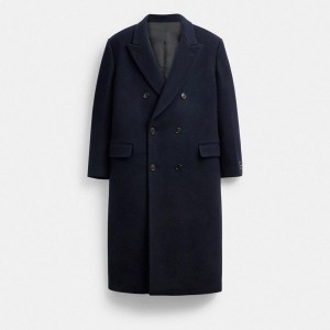 Navy Men COACH® Double Breasted Wool Coat Jacket | 32016GRYS