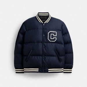Navy Men COACH® Down Varsity In Recycled Polyester Jacket | 87069RLCA