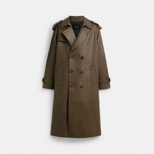 Olive Men COACH® Leather Trench Coat Jacket | 09478VNGM