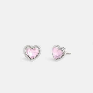 Pink Women COACH® Halo Heart Stud Earrings Jewelry | 96130RKUS