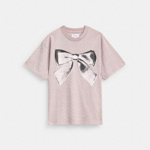 Pink Women COACH® Signature Bow In Organic Cotton T-Shirt | 02713DKTS