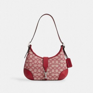 Red Women COACH® Hamptons In Signature Textile Jacquard Hobo Bag | 31976WYTD