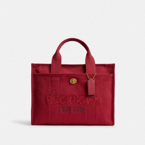 Red Women COACH® New Year Cargo With Coach Snake Script Tote Bags | 31726IEFX