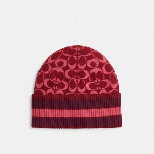 Red Women COACH® Signature Varsity Stripe Cuff Beanie | 03219YQUL