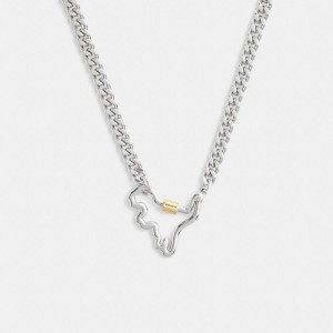 Silver Women COACH® Carabiner Rexy Curb Chain Necklace Jewelry | 85043MRIS