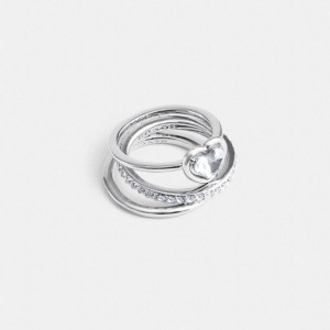 Silver Women COACH® Halo Heart Ring Set Jewelry | 72105VUIA