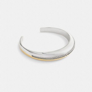 Silver Women COACH® Mixed Metals Pavé Huggie Bracelet Jewelry | 62095LNFR