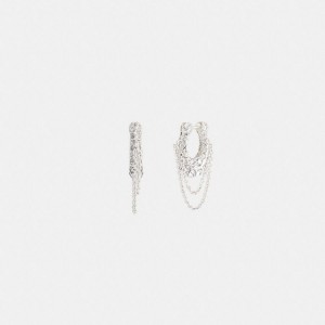 Silver Women COACH® Pavé Signature Chain Huggie Earrings Jewelry | 51026KFEA