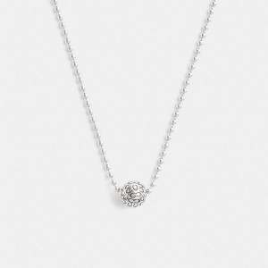 Silver Women COACH® Quilted Orb Ball Chain Pendant Necklace Jewelry | 43108TUZD