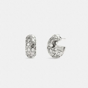 Silver Women COACH® Quilted Signature Chunky Hoop Earrings Jewelry | 17865MJHS