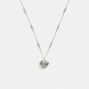Silver Women COACH® Quilted Signature Heart Pendant Necklace Jewelry | 81750XJZK