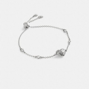 Silver Women COACH® Quilted Signature Heart Slider Bracelet Jewelry | 54389ZMLS