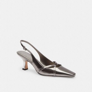 Silver Women COACH® Rowyn Slingback Pumps | 78352EDYG