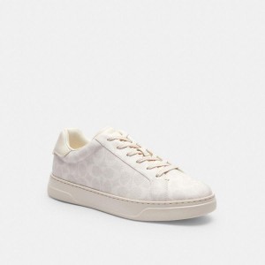 White Men COACH® High Line In Signature Canvas Sneakers | 42853ZAVL