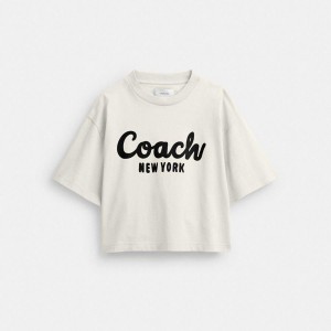White Women COACH® Cursive Signature Cropped T-Shirt | 03571EDVJ