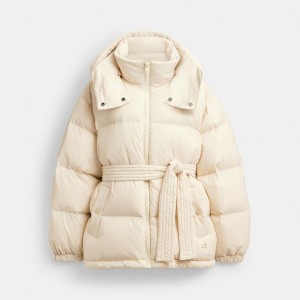 White Women COACH® Mid Length Belted Down In Recycled Polyamide Jacket | 86421DFCO