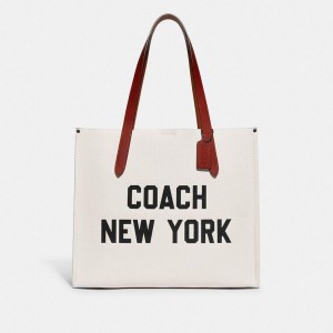 White Women COACH® Relay With Coach Graphic Tote Bags | 32689CYWV