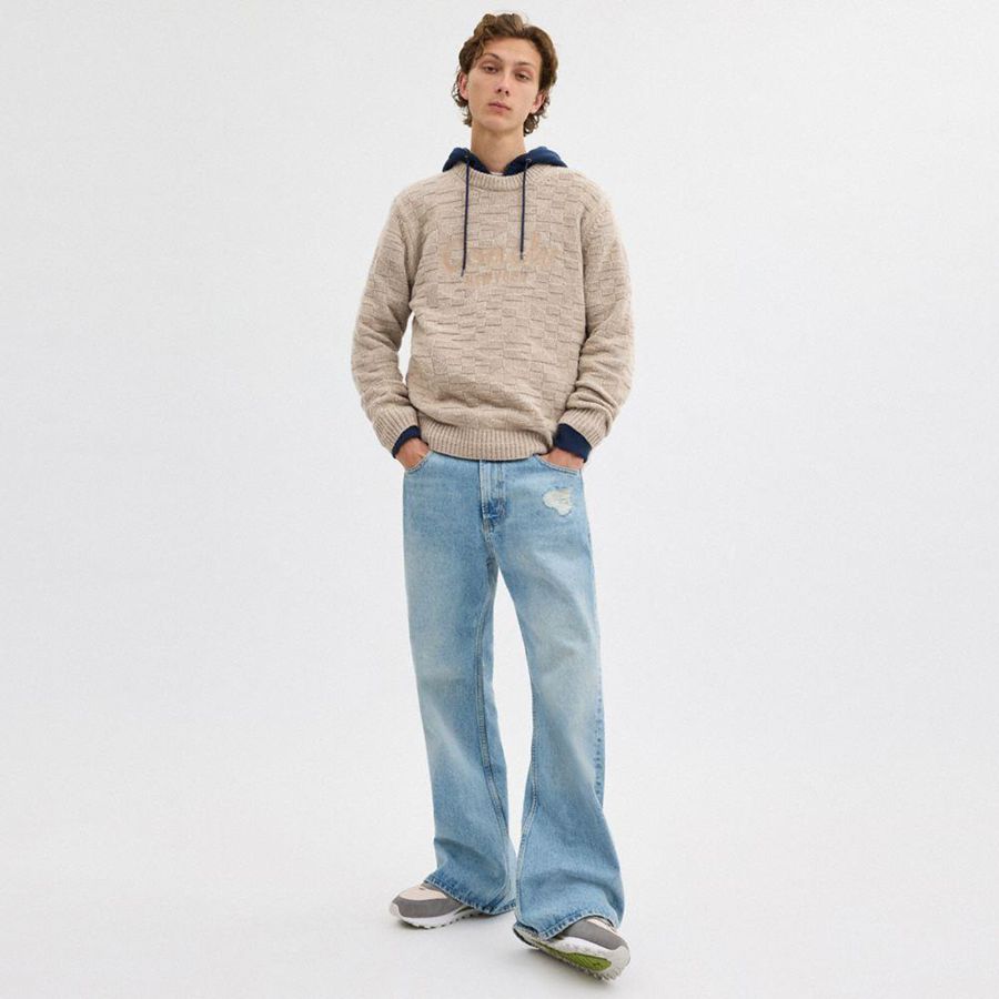 Beige Men COACH® Signature Knit Crewneck Sweater | 74930TSAU