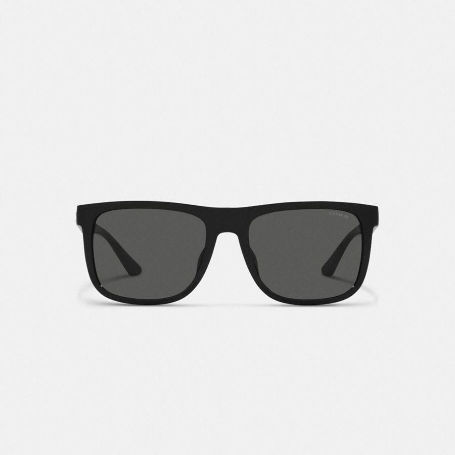 Black Men COACH® Beveled Signature Flat Top Square Sunglasses | 65237ZYPH